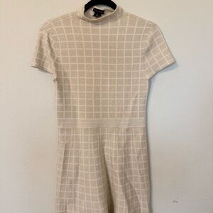 Tahari Cream Grid Knit Midi Dress